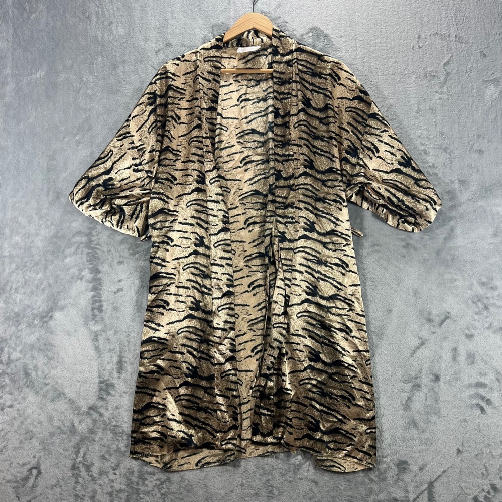 Vintage CALIFORNIA DYNASTY Robe Women‎ Small Gold Tiger Animal Print USA Duster